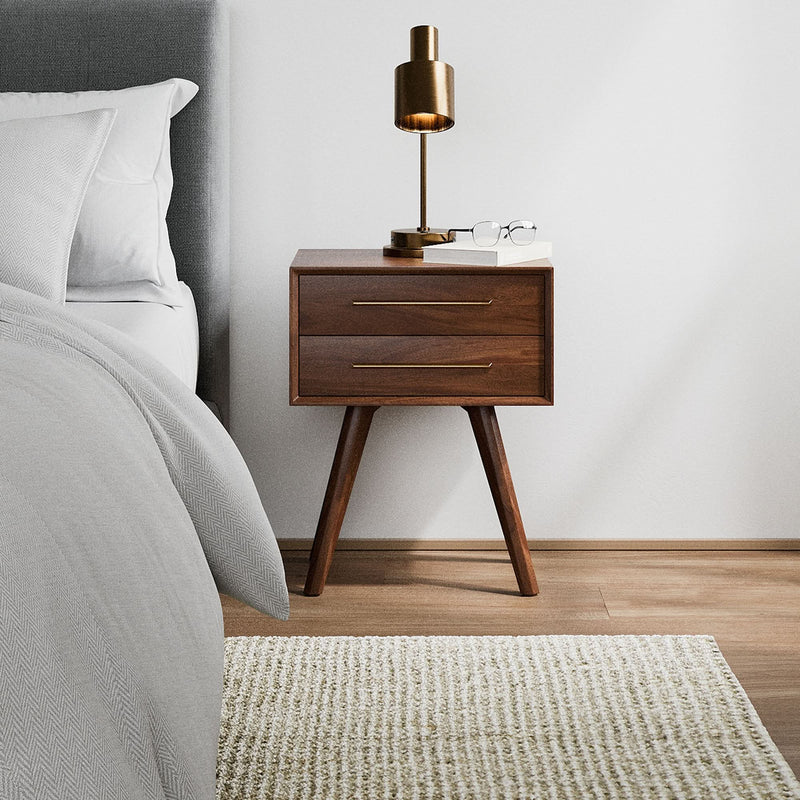Kenberg Mid-Century Modern Walnut Nightstand with Gold Accents - Craft Decor