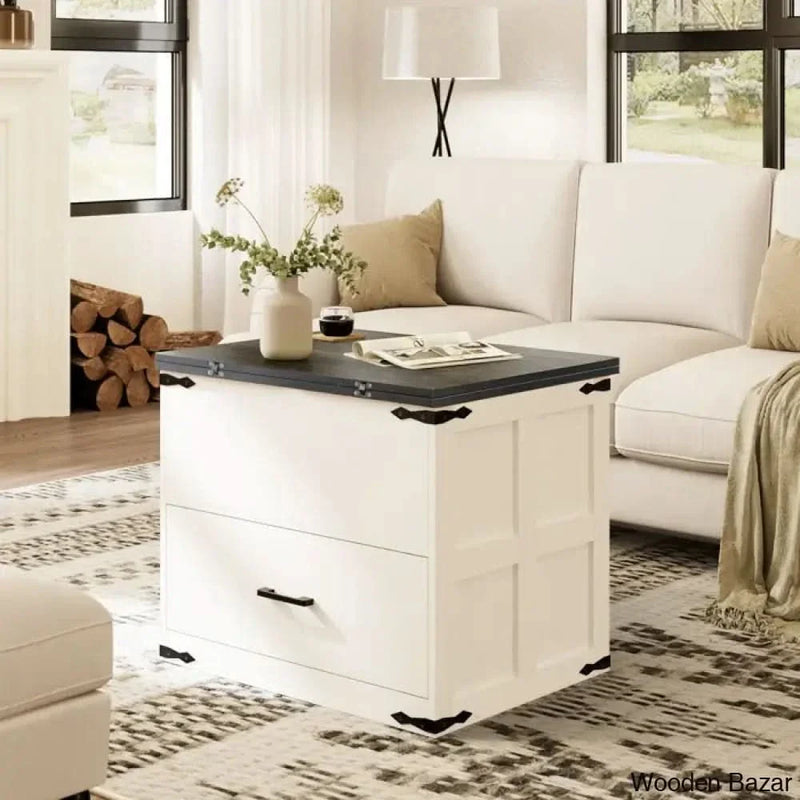 Wynnie Farmhourse Wood Square Coffee and center Table, Lift Top Coffee Table with 4-in-1 Storage