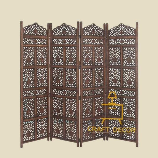 Wooden Room Divider Partition Screen Separators with Folding Doors for Living Room (4 Panels)