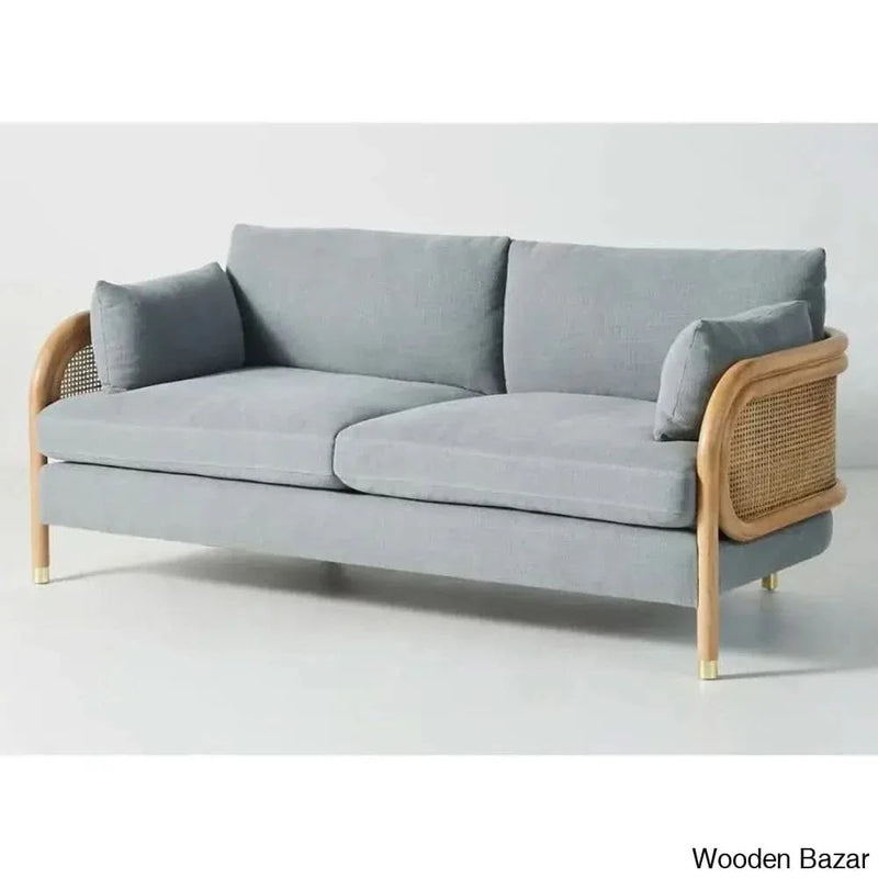 Zoe Solid Wood Sofa with Natural Cane Detailing with a Blend of Modern Elegance and Craftsmanship